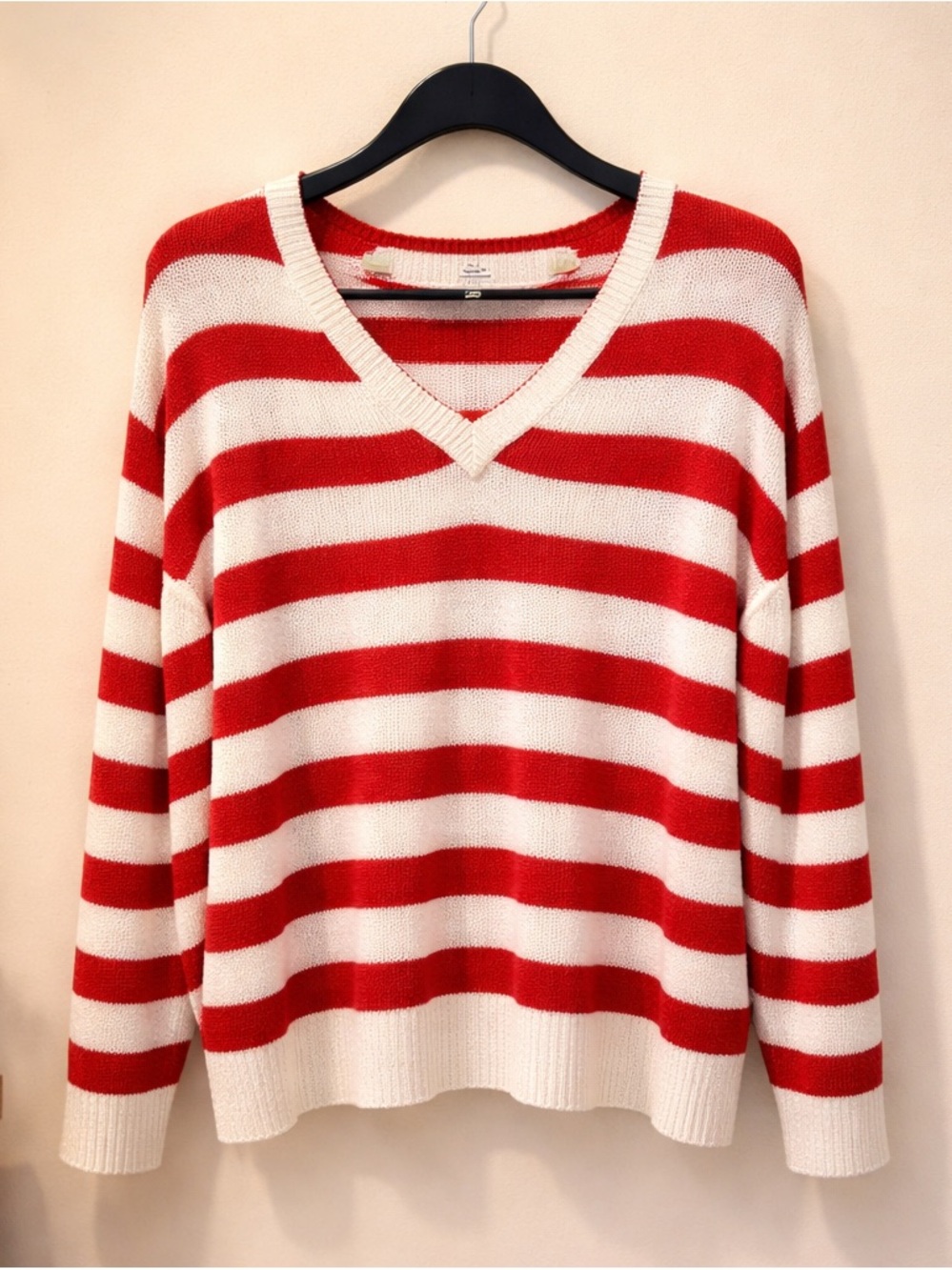 Philosophy Striped V-Neck Sweater in Red and Cream -